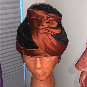 Vintage Silky Orange and Navy Turban